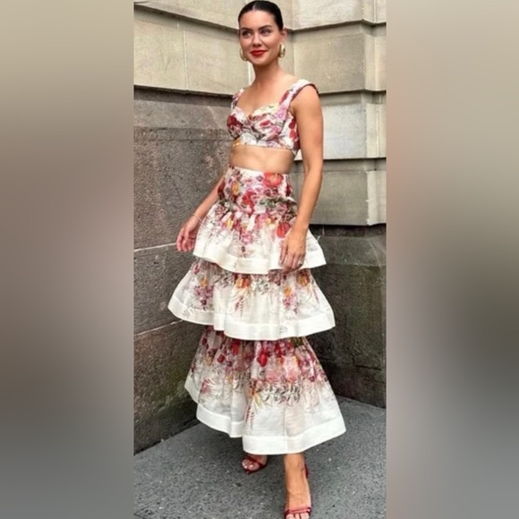 ZIMMERMANN Tiered floral-print linen and silk-blend gauze midi skirt - Picture 3 of 8